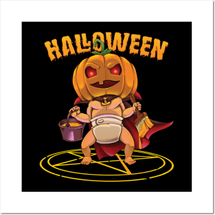 Halloween pumpkin head kid Posters and Art